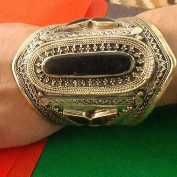 Single Afghan Tribal Stone Cuff, Ethnic Afghan Cuff Bracelet, Handmade Afghan - Picture 4 of 6